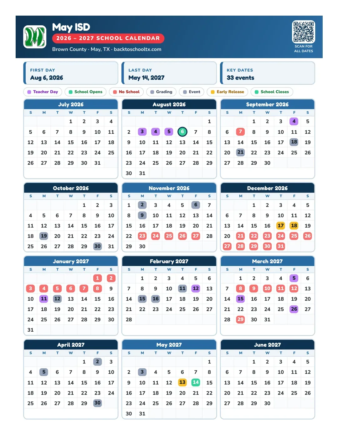 May ISD Calendar for the Year 26-27
