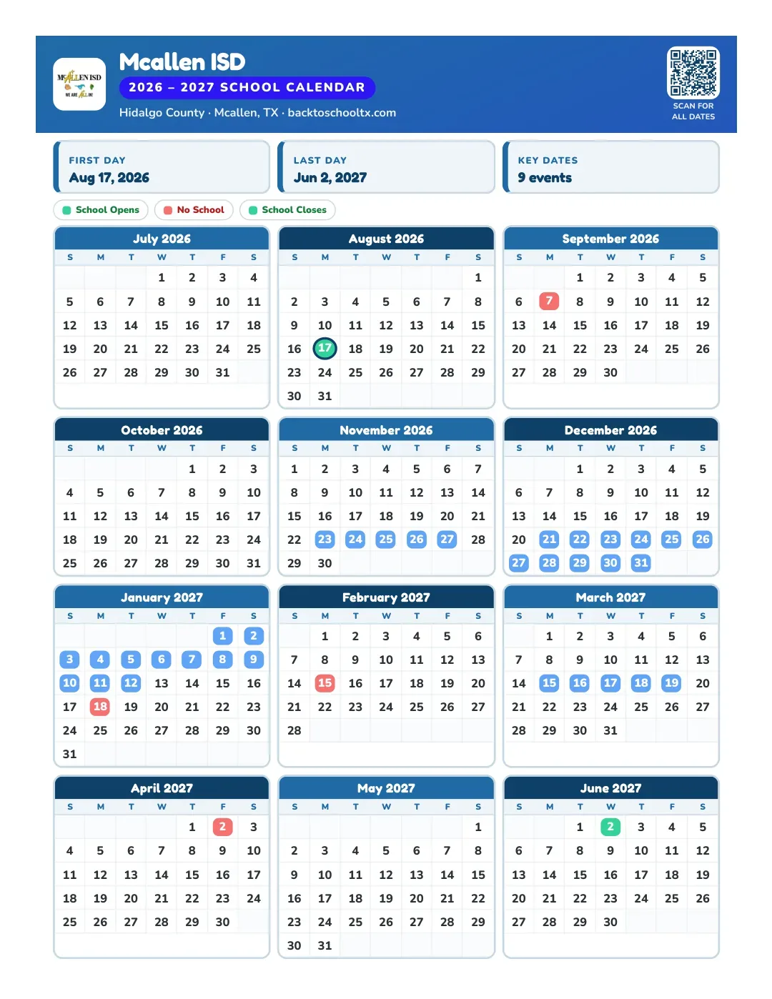 Mcallen ISD Calendar for the Year 26-27