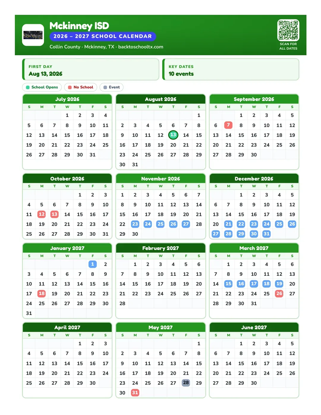 Mckinney ISD Calendar for the Year 26-27