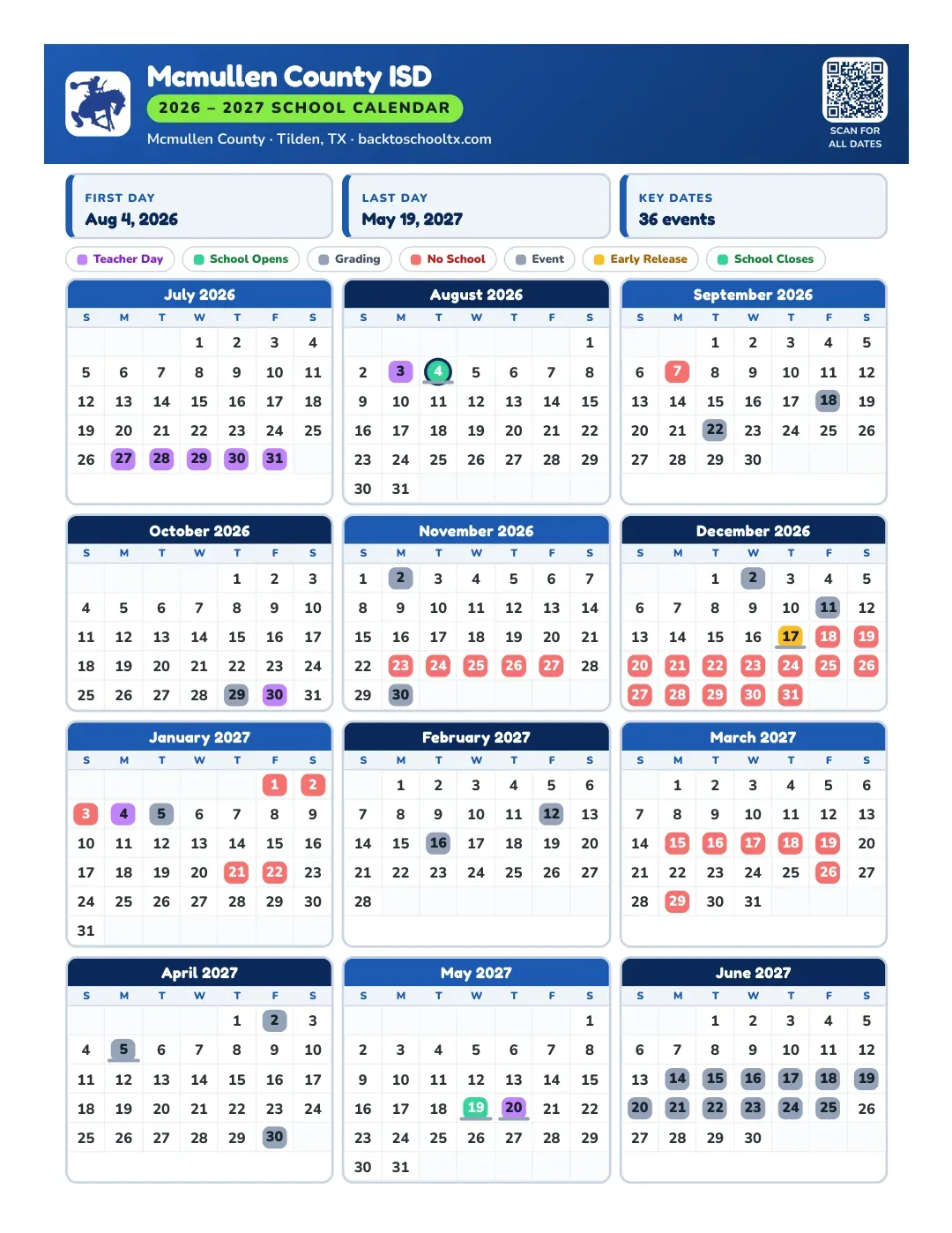Mcmullen County ISD Calendar for the Year 26-27