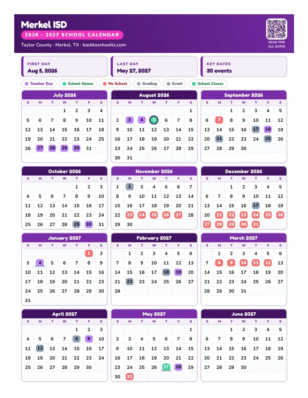 Merkel ISD Calendar for the Year 26-27