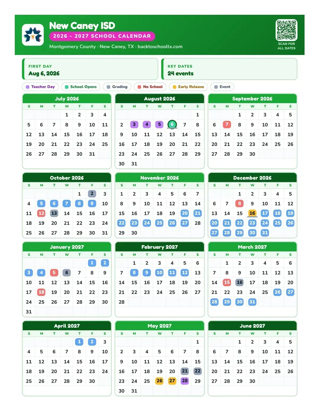 New Caney ISD Calendar for the Year 26-27
