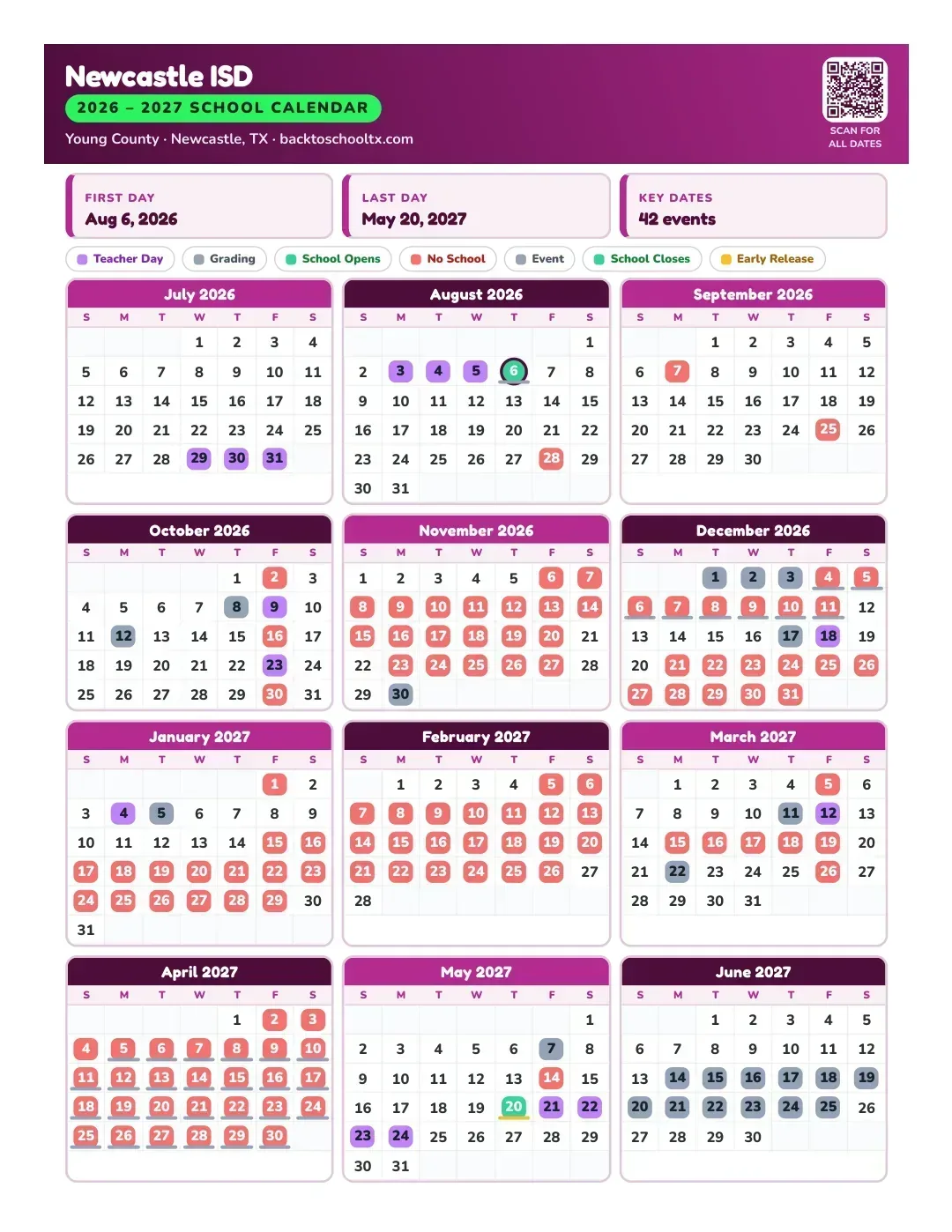Newcastle ISD Calendar for the Year 26-27