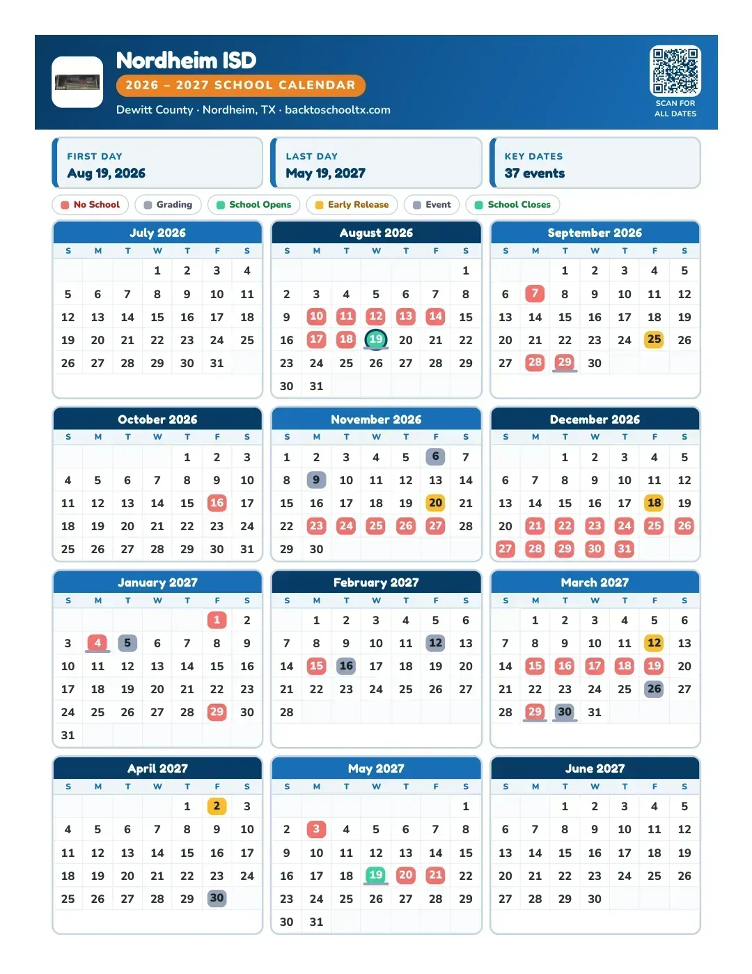 Nordheim ISD Calendar for the Year 26-27