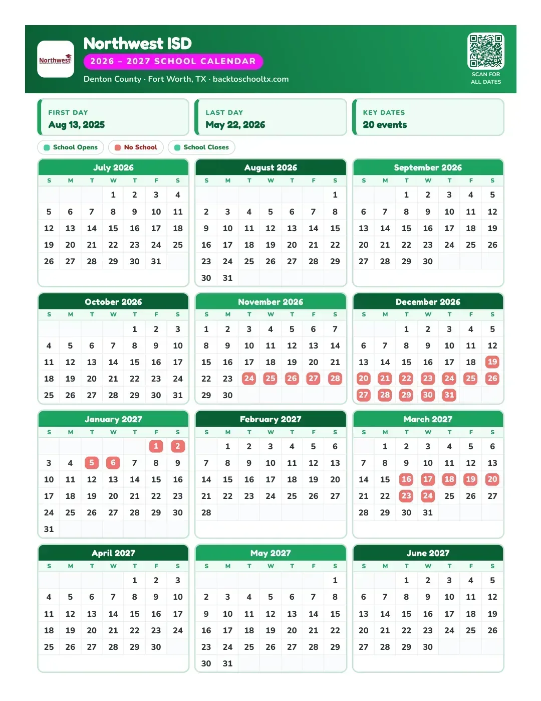 Northwest ISD Calendar for the Year 26-27