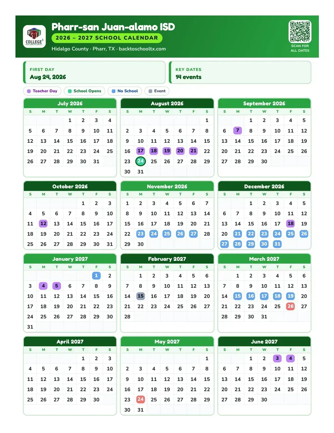 Pharr-san Juan-alamo ISD Calendar for the Year 26-27