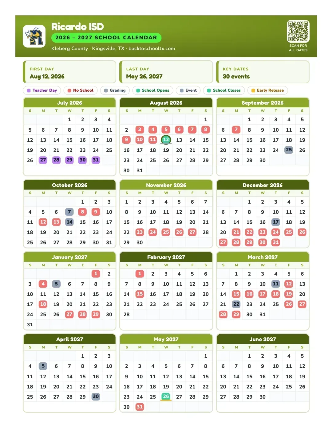 Ricardo ISD Calendar for the Year 26-27