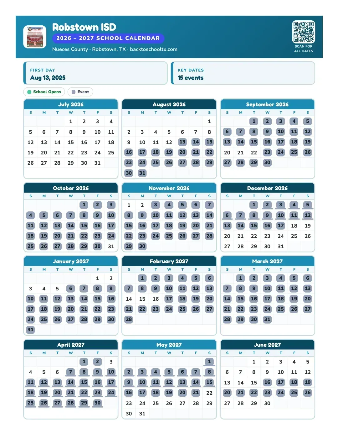 Robstown ISD Calendar for the Year 26-27