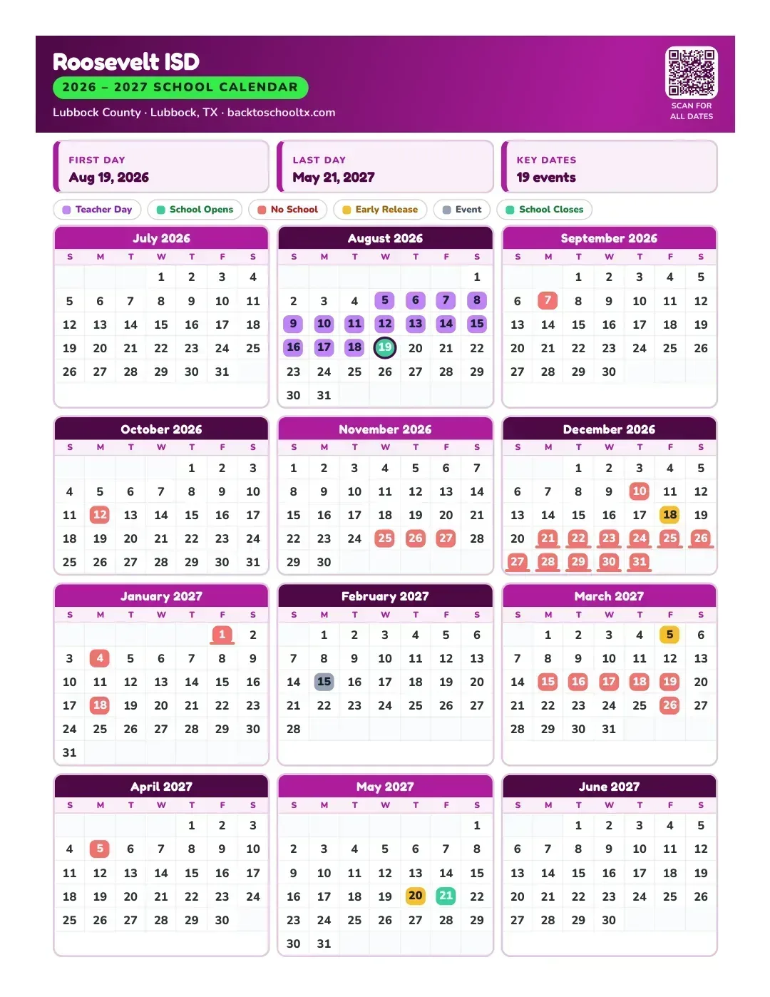 Roosevelt ISD Calendar for the Year 26-27