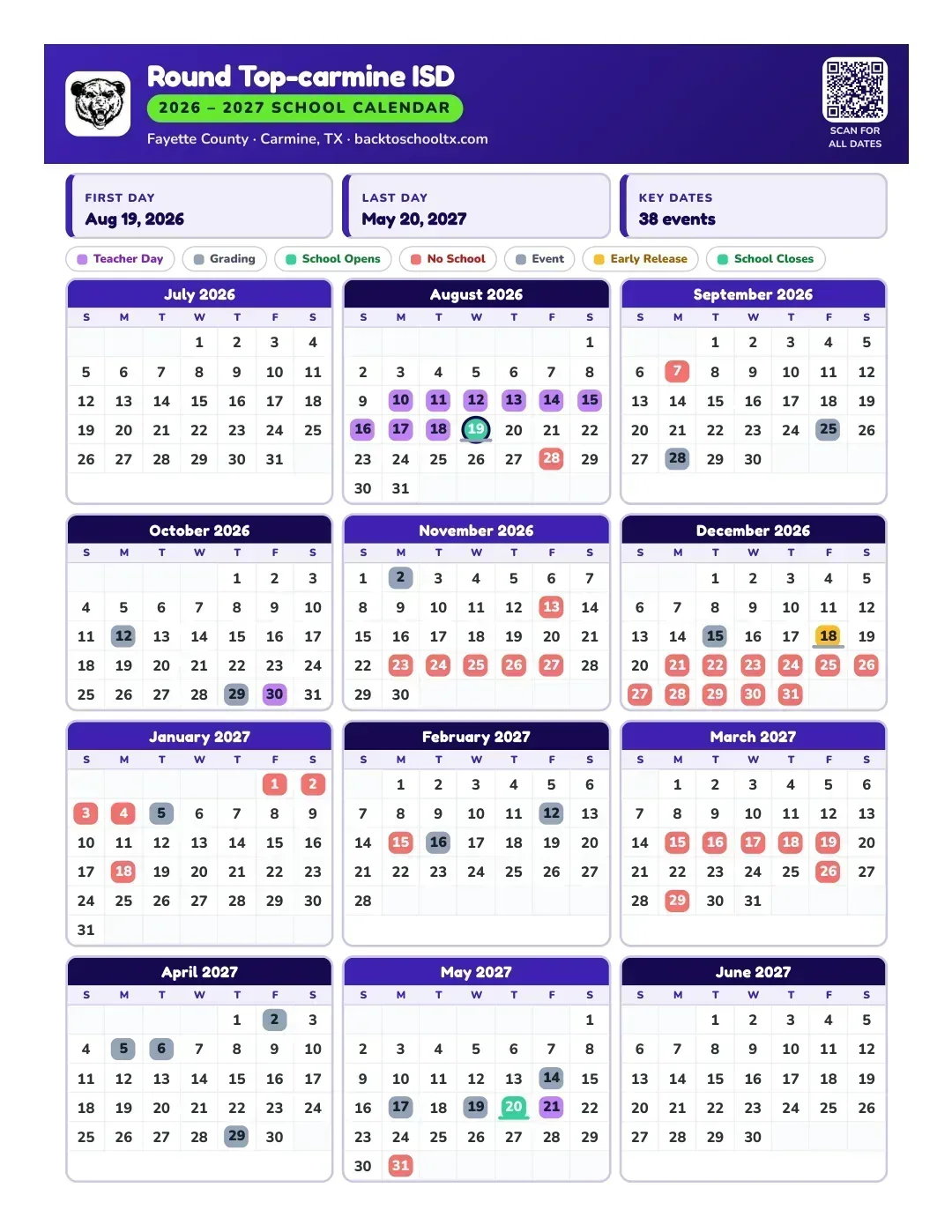Round Top-carmine ISD Calendar for the Year 26-27