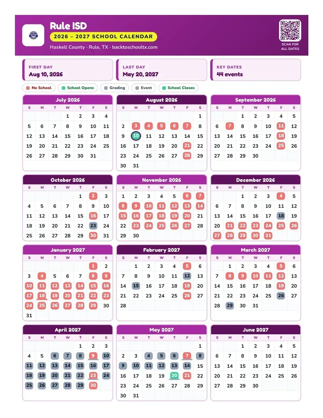 Rule ISD Calendar for the Year 26-27