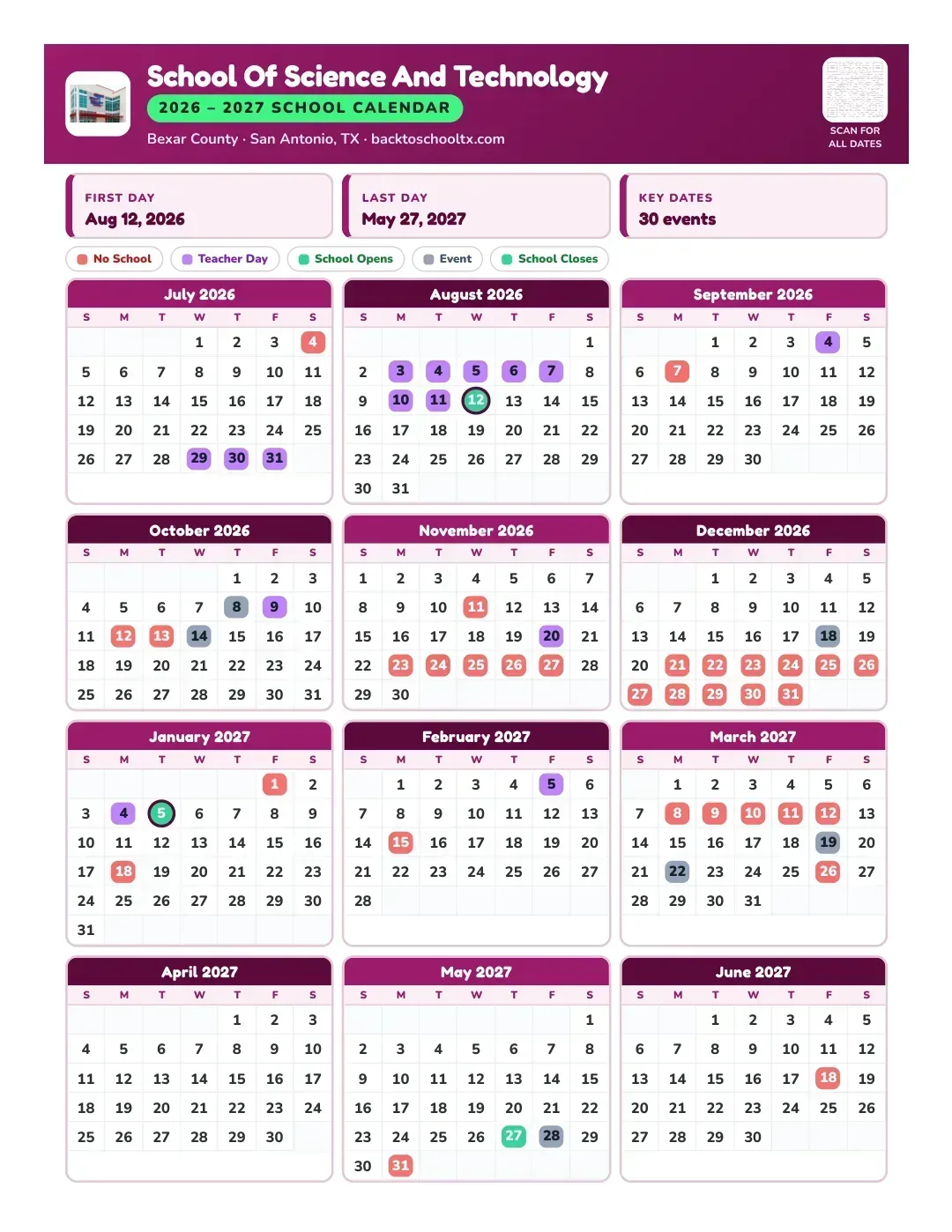 School Of Science And Technology Calendar for the Year 26-27