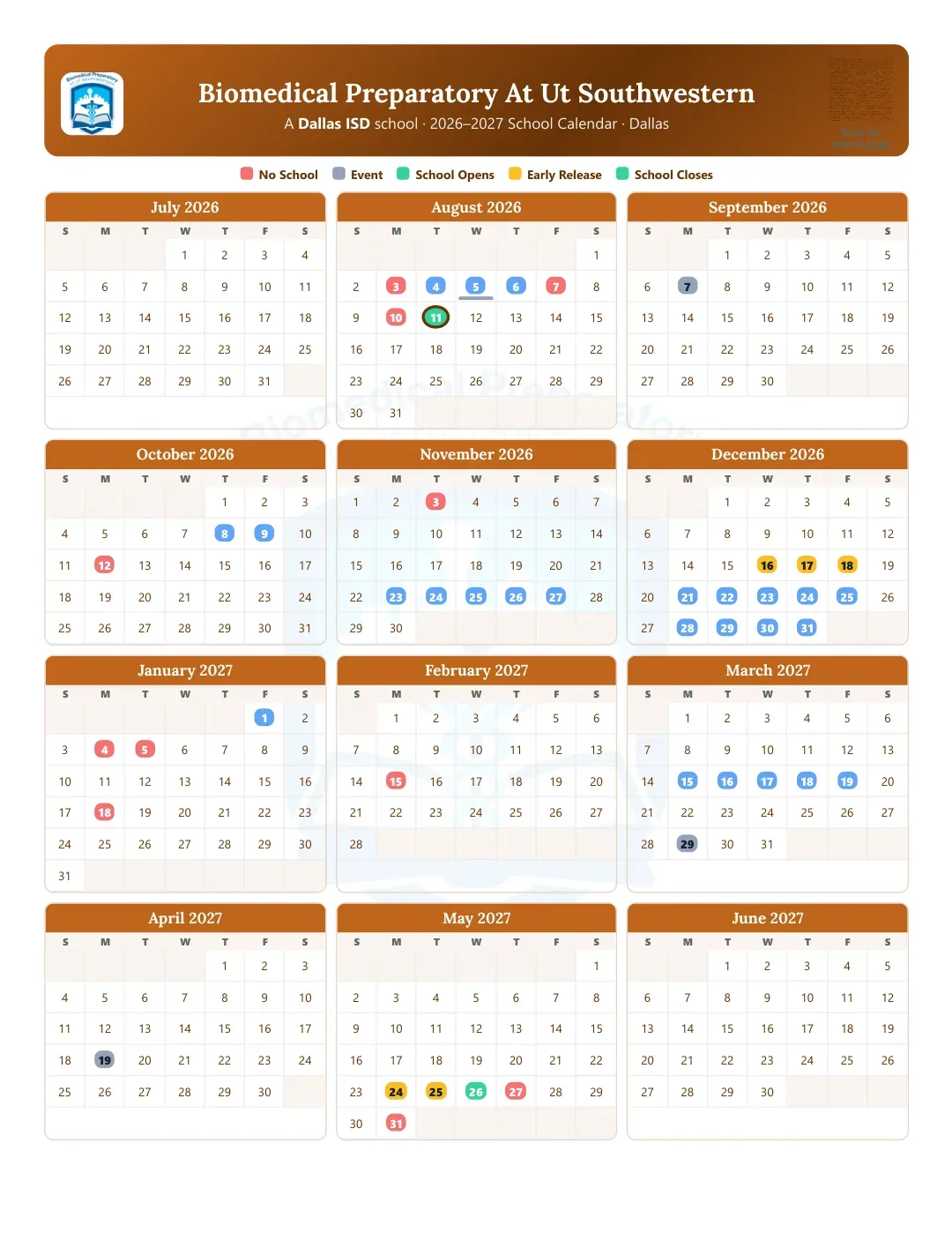 Biomedical Preparatory At Ut Southwestern Calendar for the Year 26-27