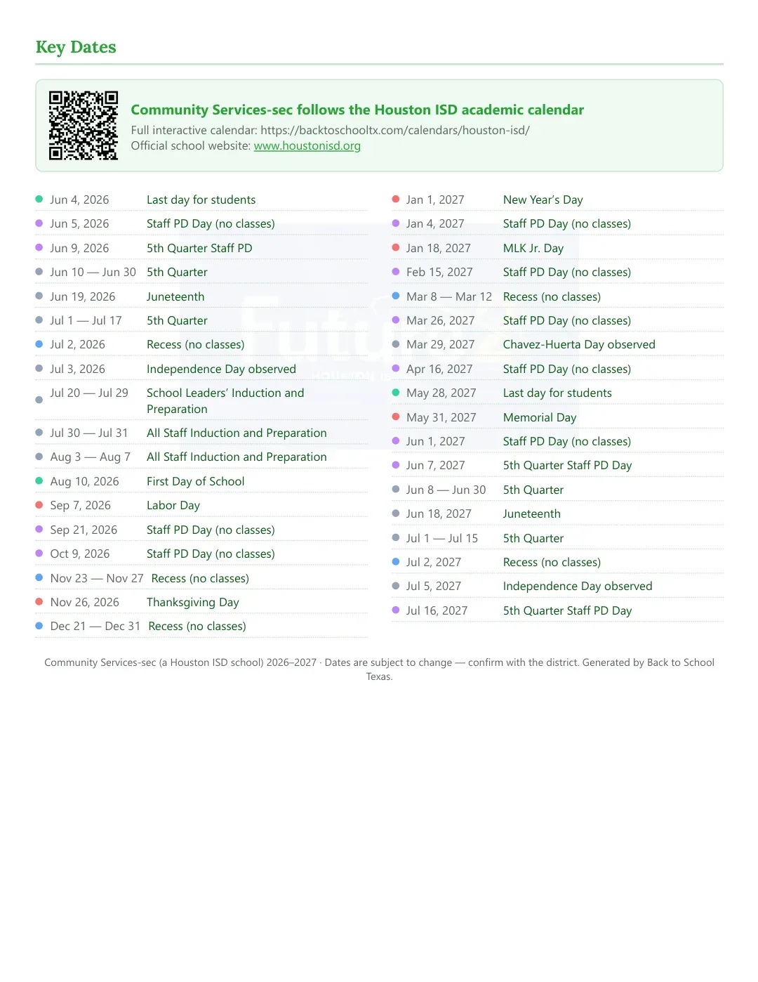 Community Services-sec Calendar for the Year 26-27 — key dates