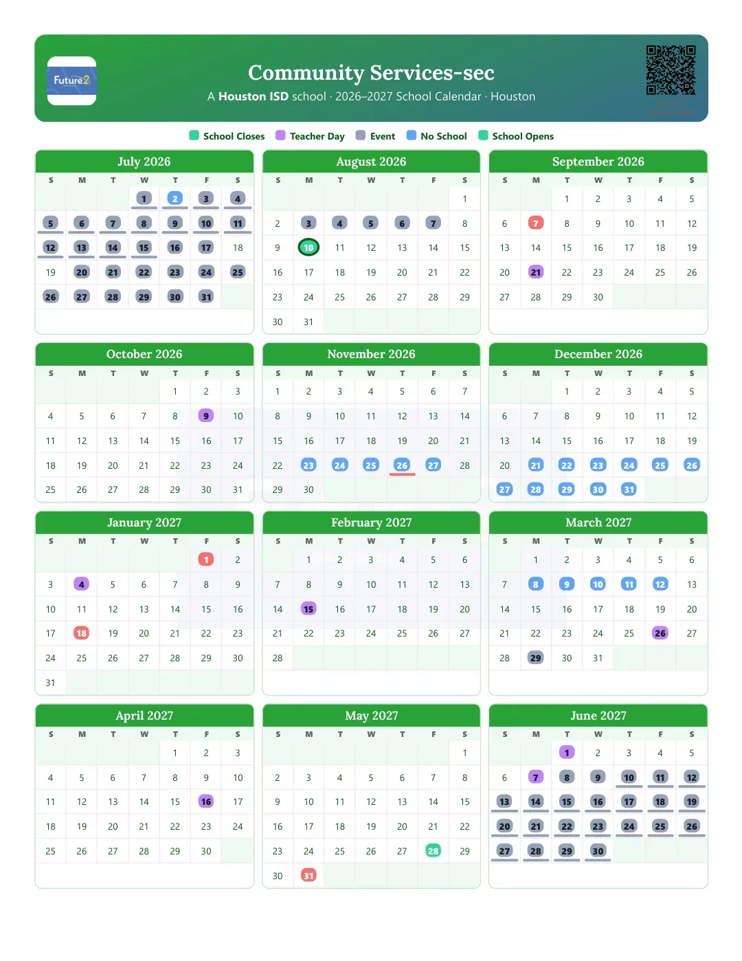 Community Services-sec Calendar for the Year 26-27
