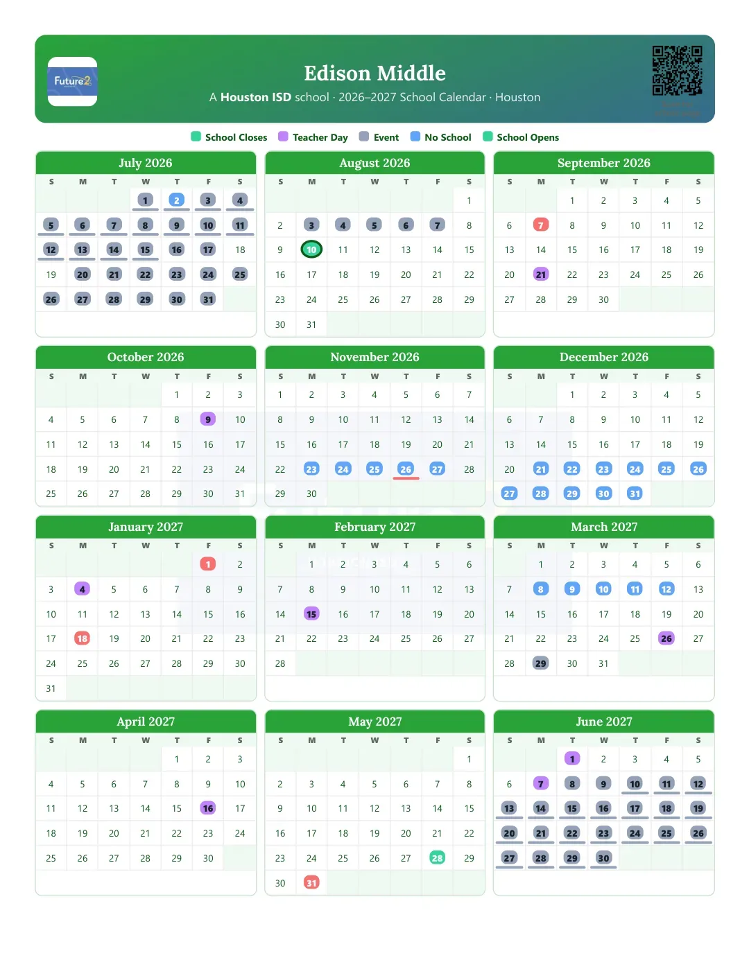 Edison Middle Calendar for the Year 26-27