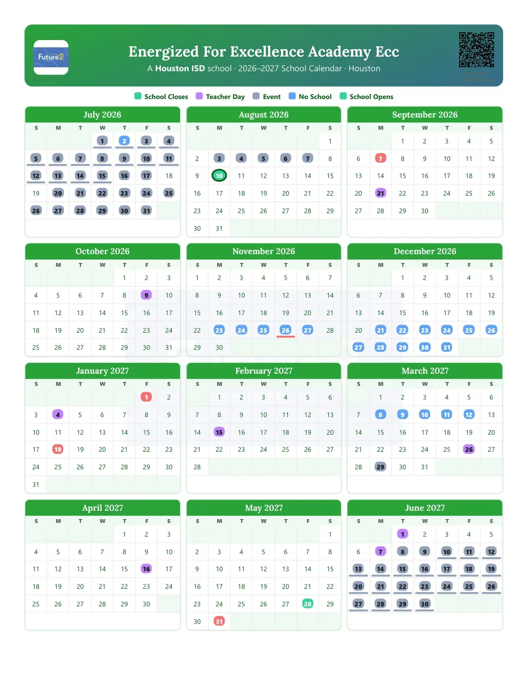 Energized For Excellence Academy Ecc Calendar for the Year 26-27