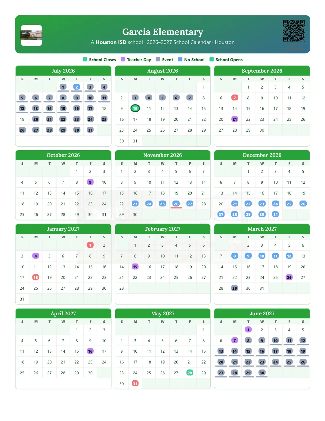 Garcia Elementary Calendar for the Year 26-27