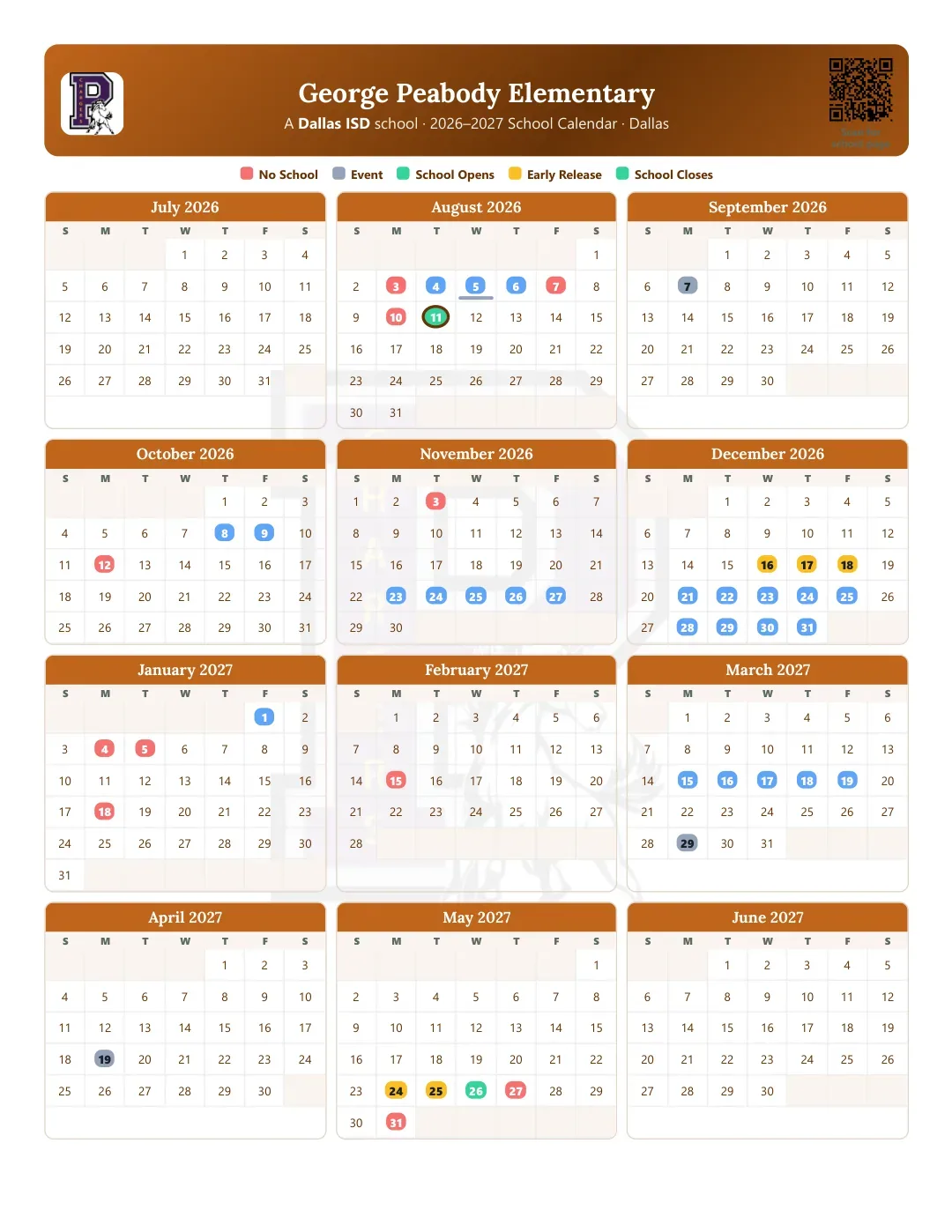 George Peabody Elementary Calendar for the Year 26-27