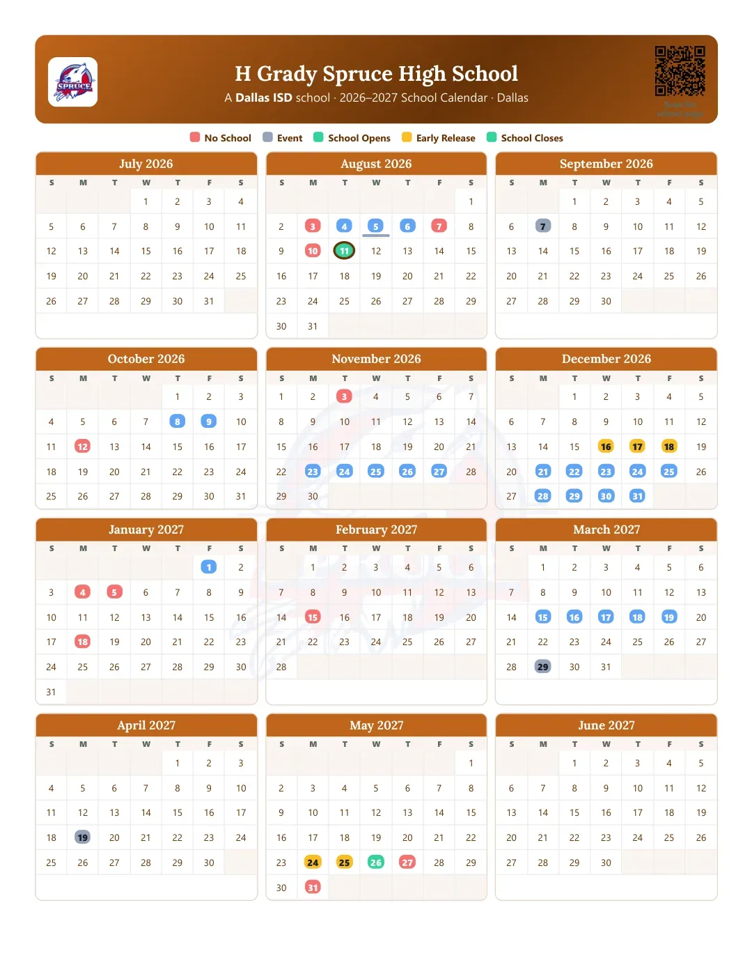 H Grady Spruce High School Calendar for the Year 26-27