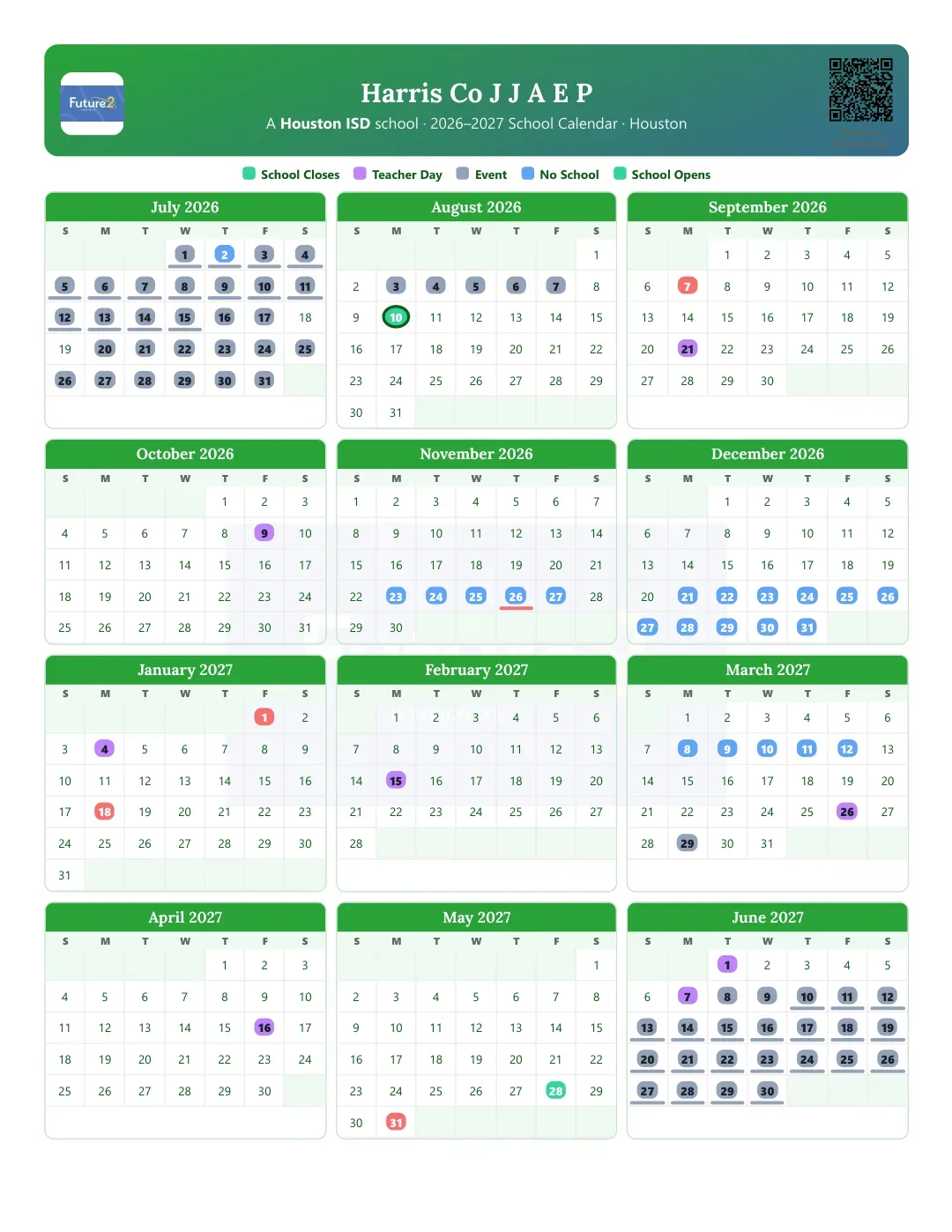 Harris Co J J A E P Calendar for the Year 26-27