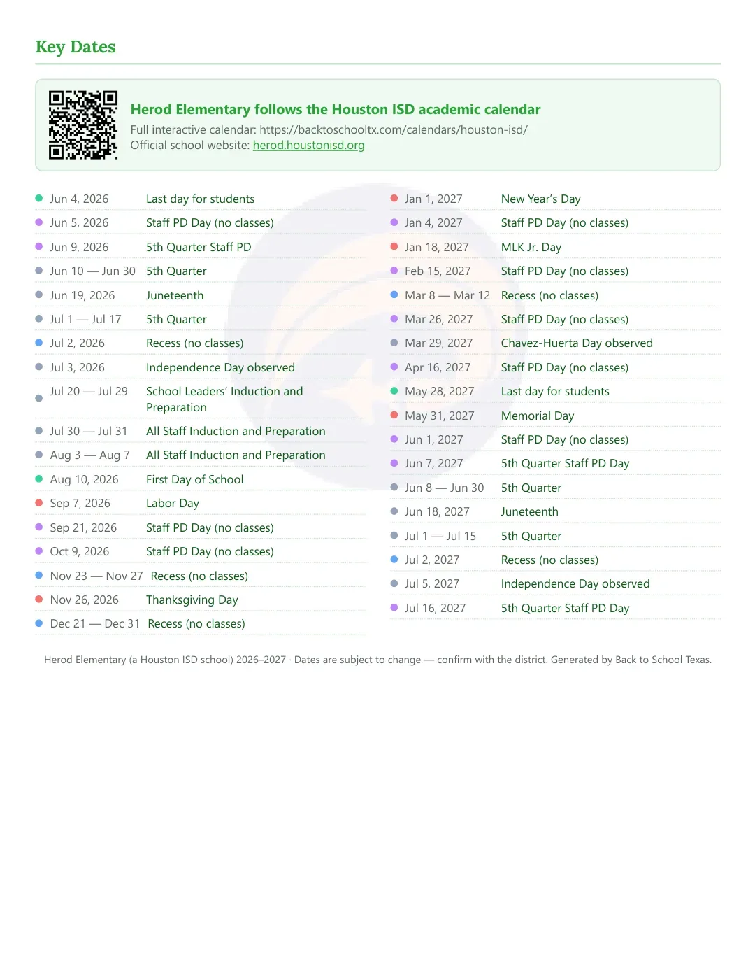 Herod Elementary Calendar for the Year 26-27 — key dates