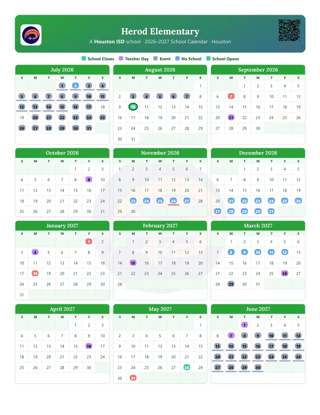 Herod Elementary Calendar for the Year 26-27