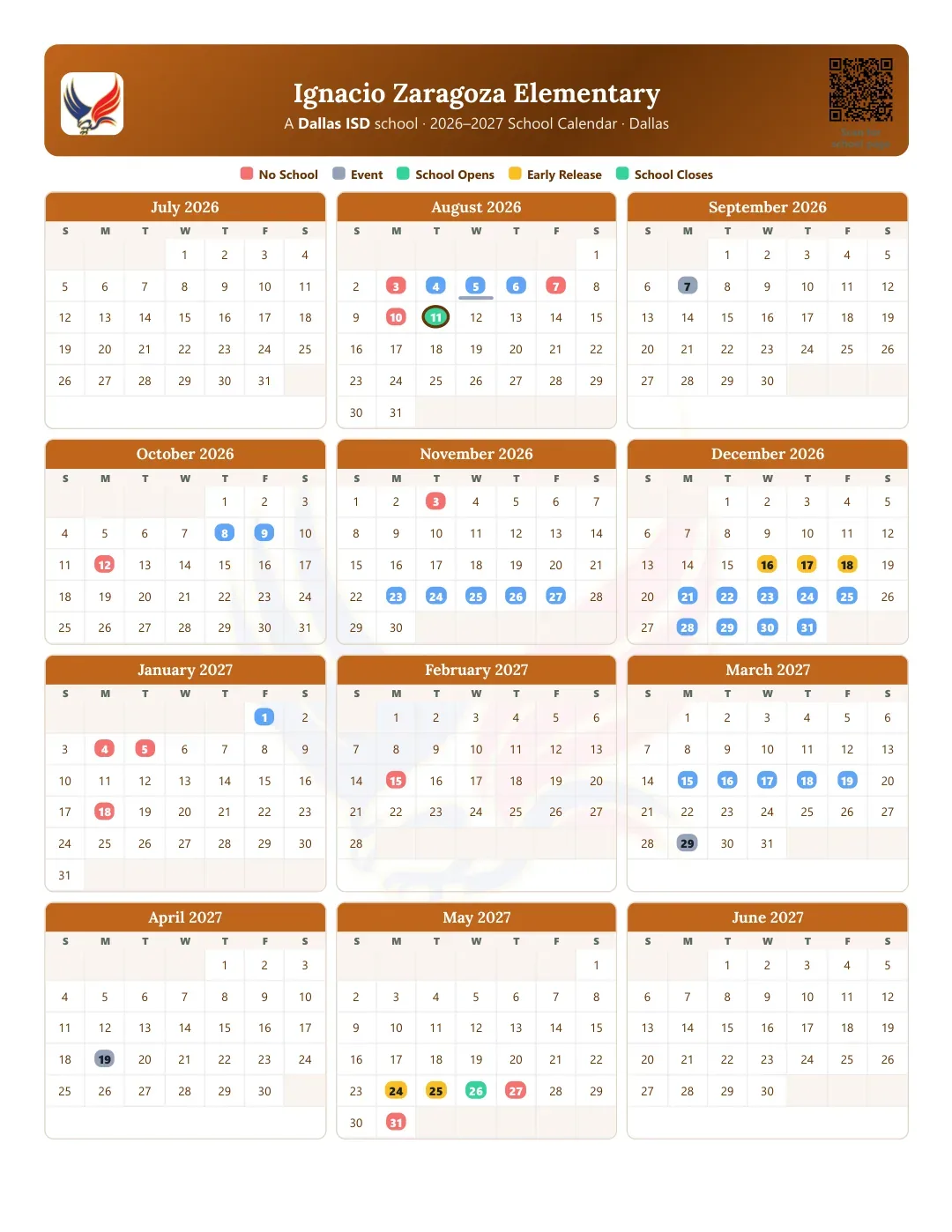 Ignacio Zaragoza Elementary Calendar for the Year 26-27