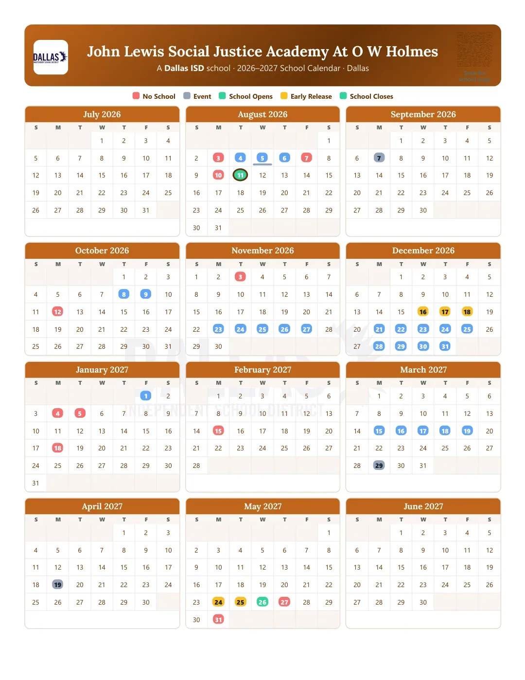 John Lewis Social Justice Academy At O W Holmes Calendar for the Year 26-27