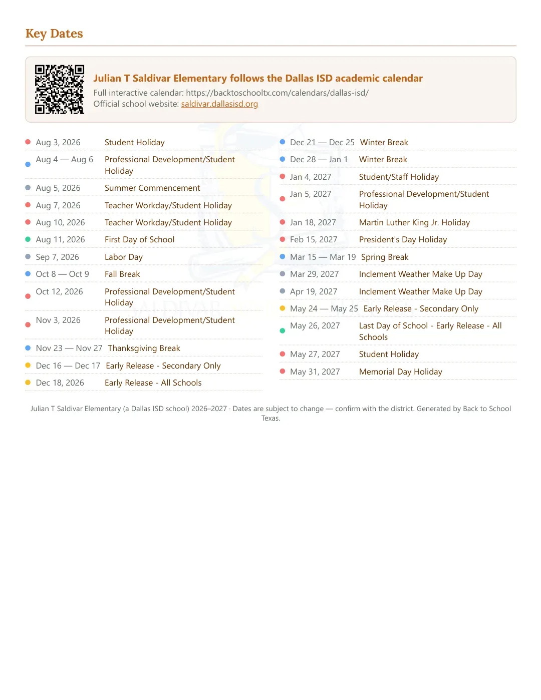 Julian T Saldivar Elementary Calendar for the Year 26-27 — key dates