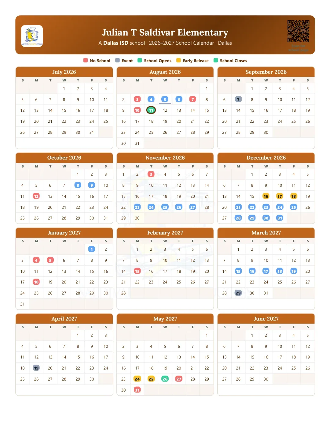 Julian T Saldivar Elementary Calendar for the Year 26-27