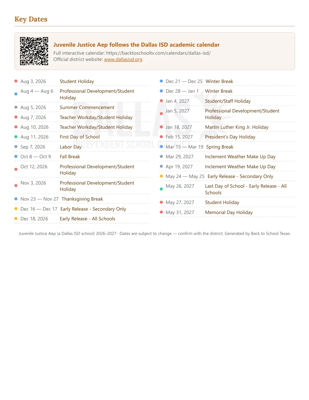 Juvenile Justice Aep Calendar for the Year 26-27 — key dates