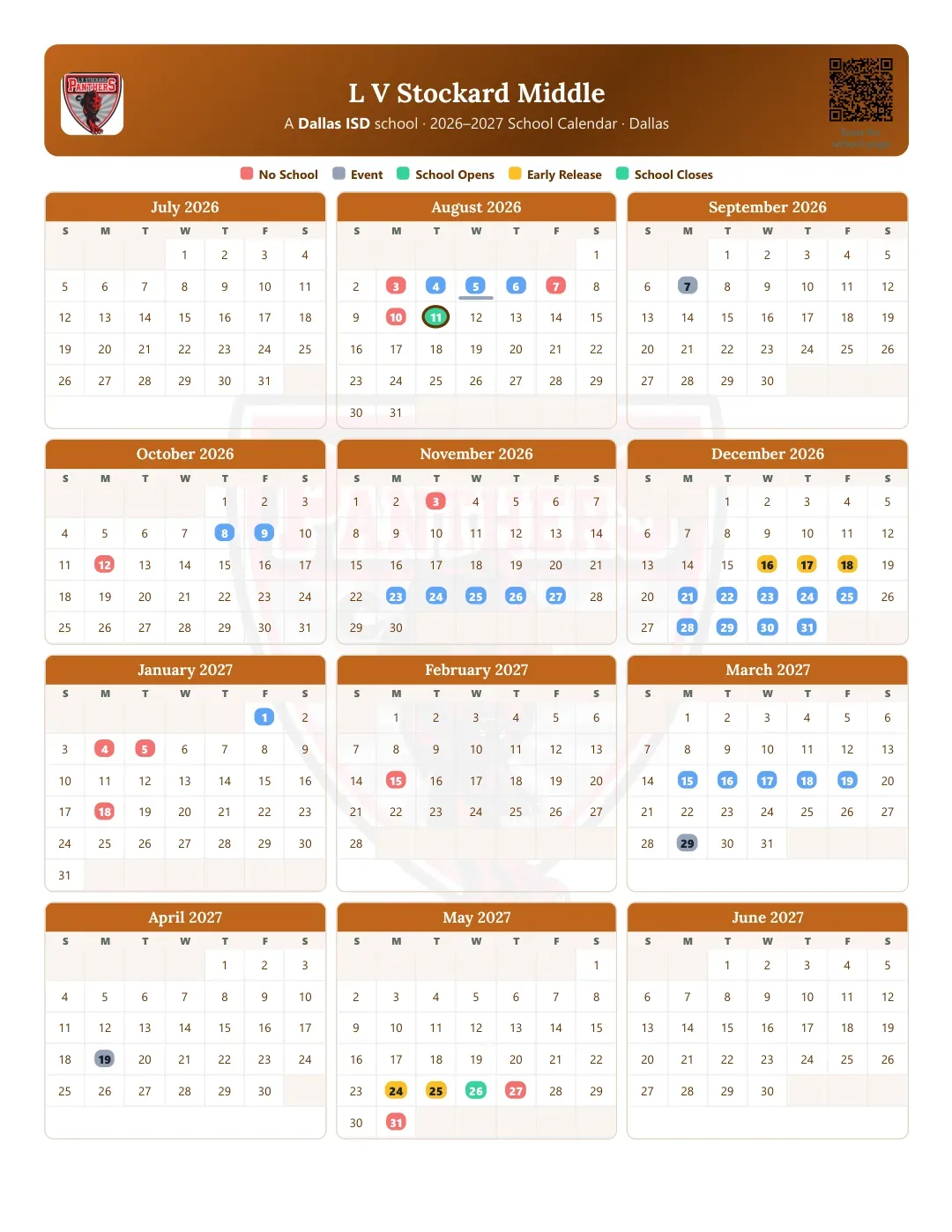 L V Stockard Middle Calendar for the Year 26-27