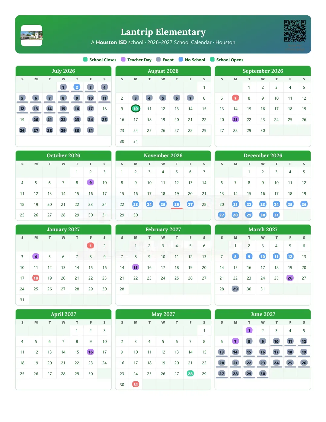 Lantrip Elementary Calendar for the Year 26-27