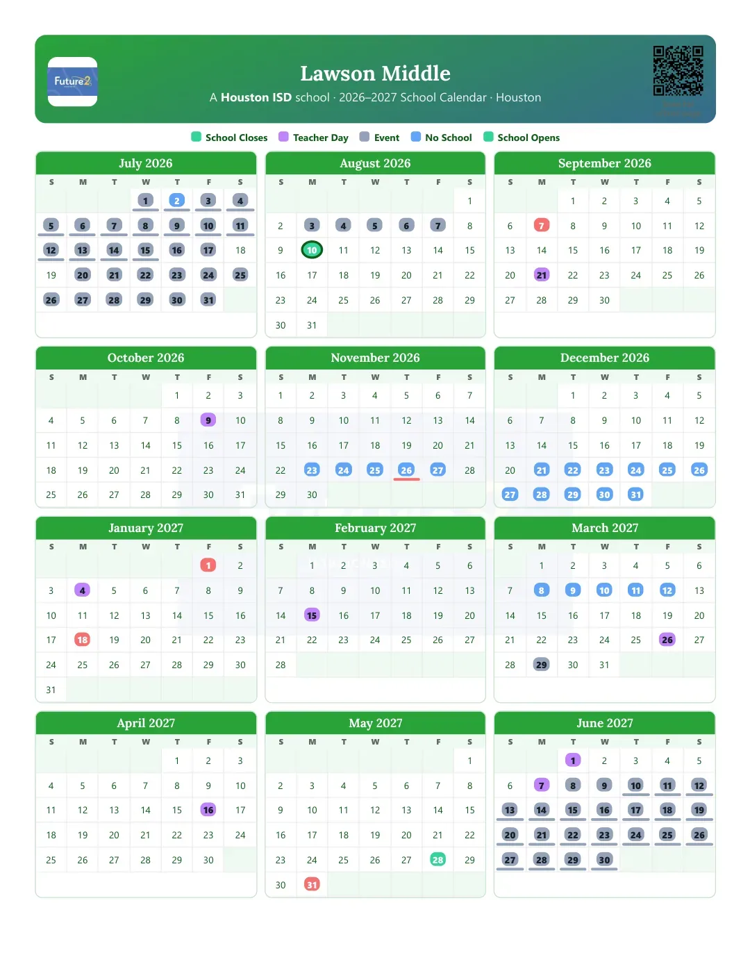 Lawson Middle Calendar for the Year 26-27