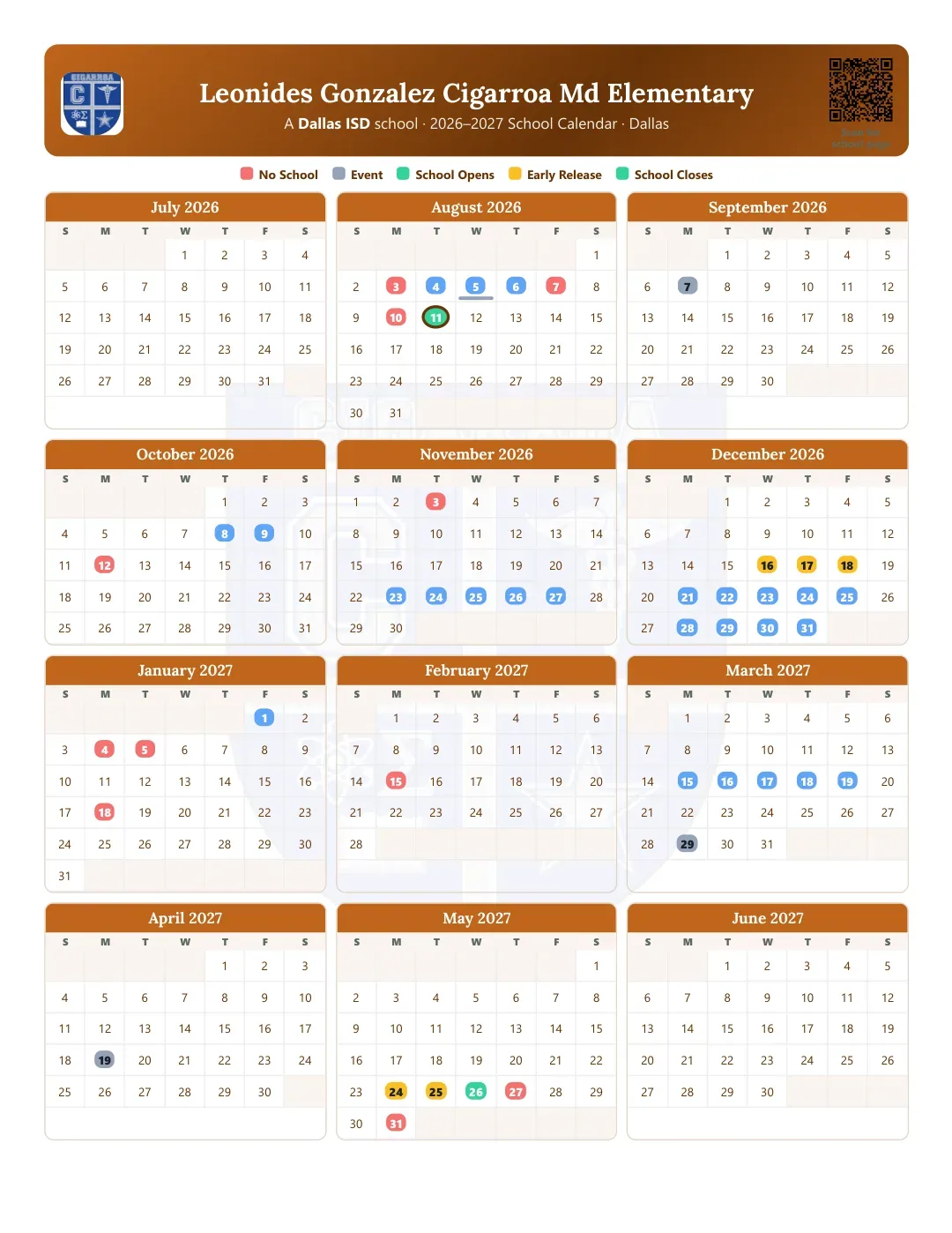 Leonides Gonzalez Cigarroa Md Elementary Calendar for the Year 26-27