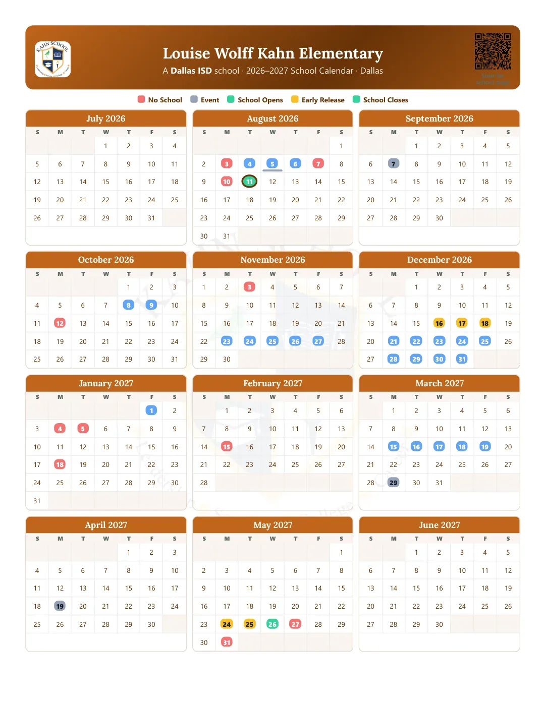 Louise Wolff Kahn Elementary Calendar for the Year 26-27