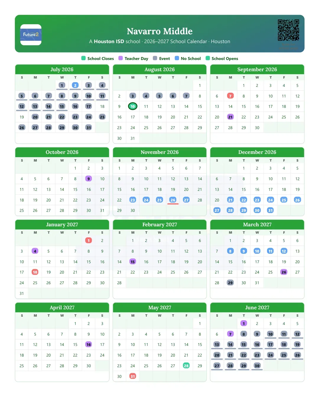 Navarro Middle Calendar for the Year 26-27