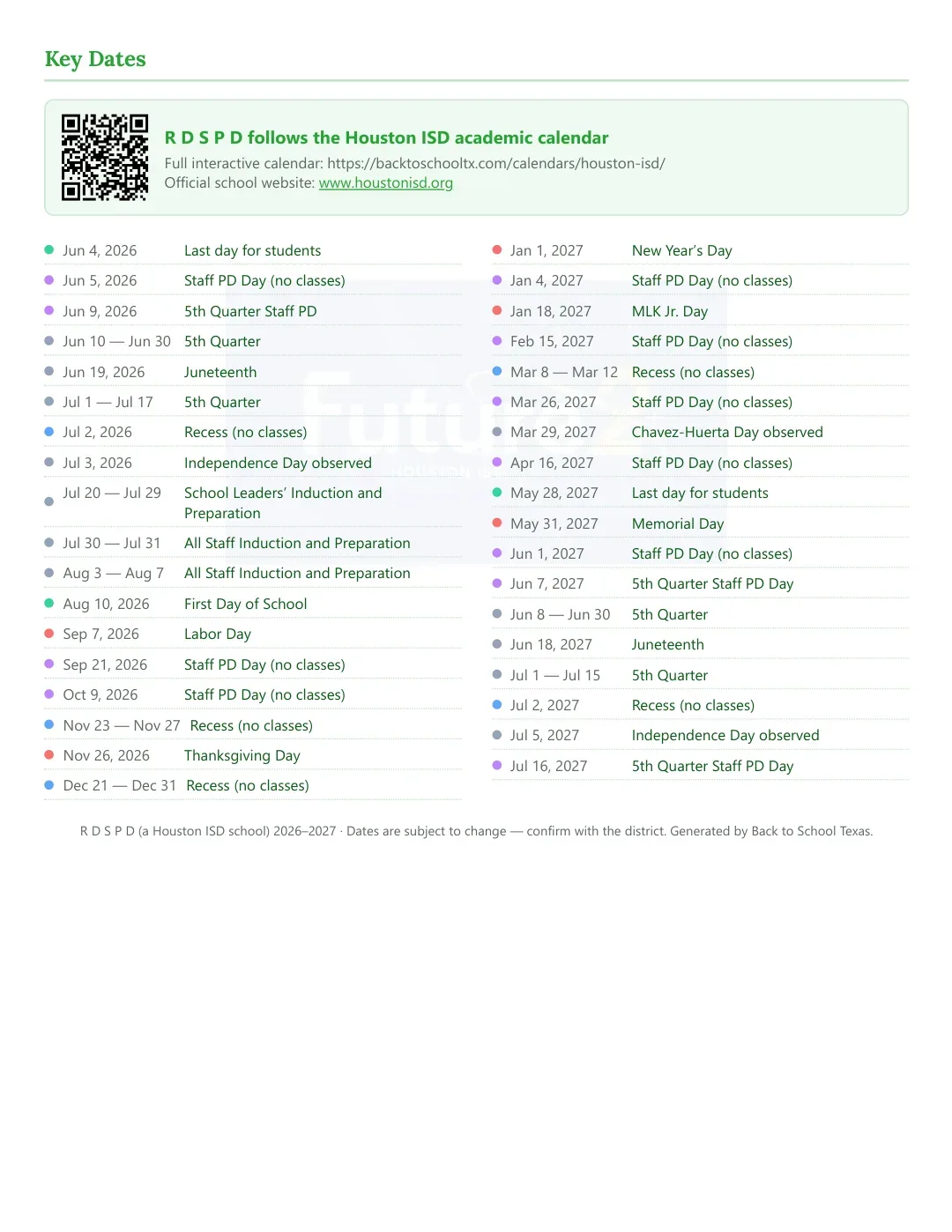 R D S P D Calendar for the Year 26-27 — key dates