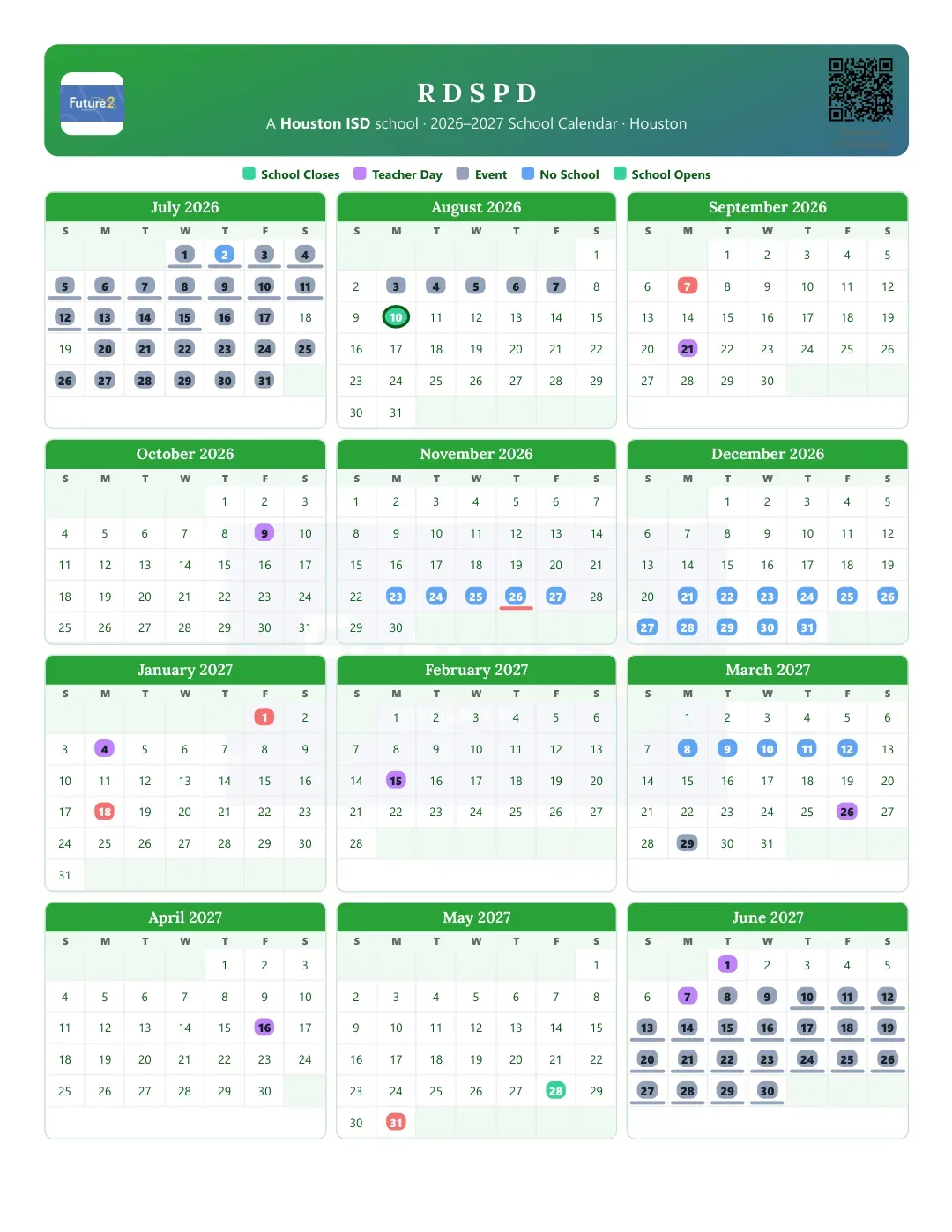 R D S P D Calendar for the Year 26-27