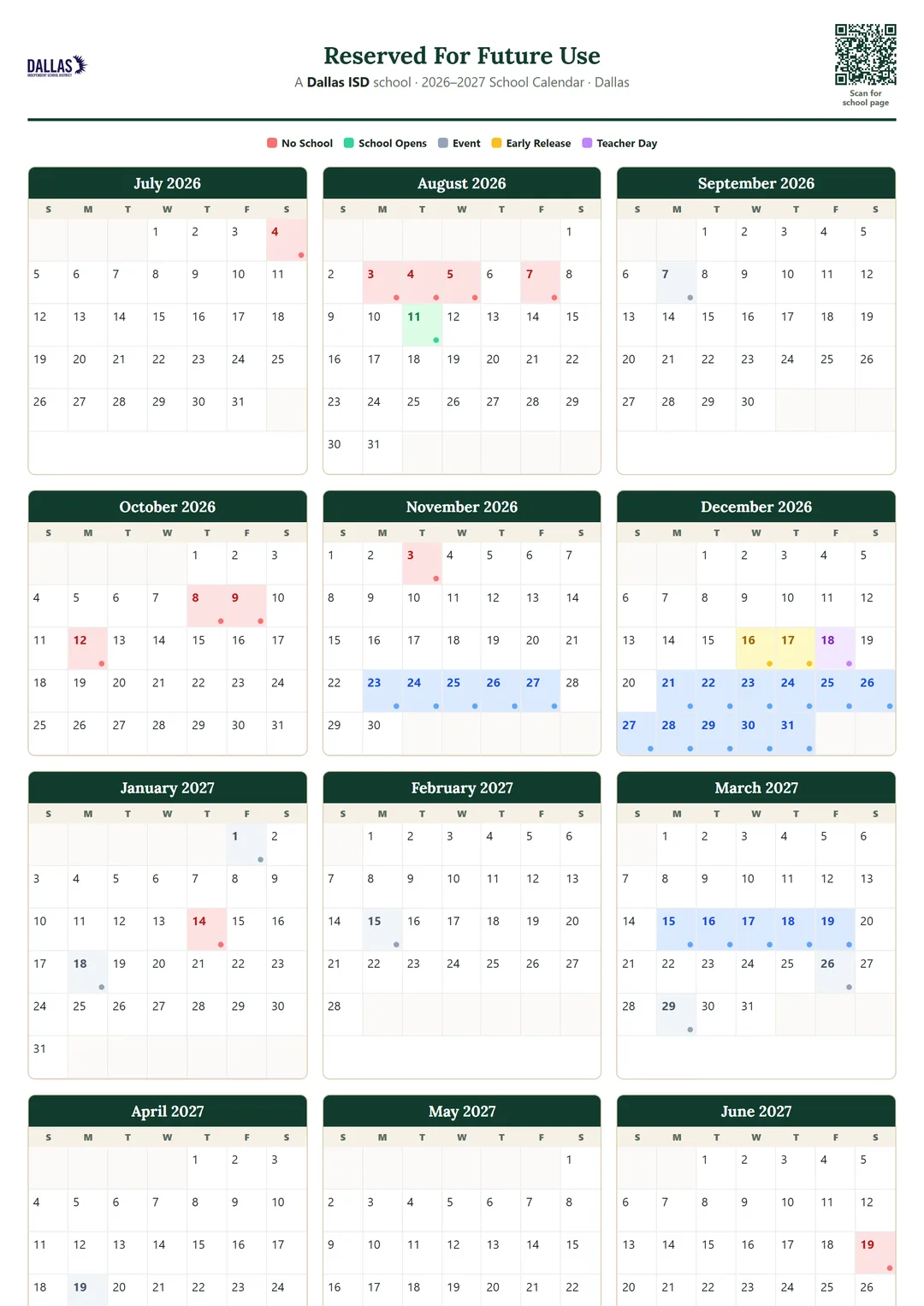 Reserved For Future Use printable 2026–2027 calendar