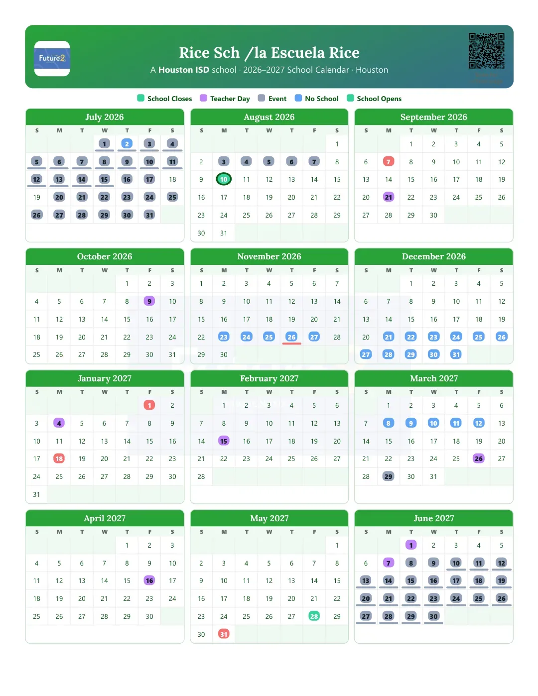Rice Sch /la Escuela Rice Calendar for the Year 26-27