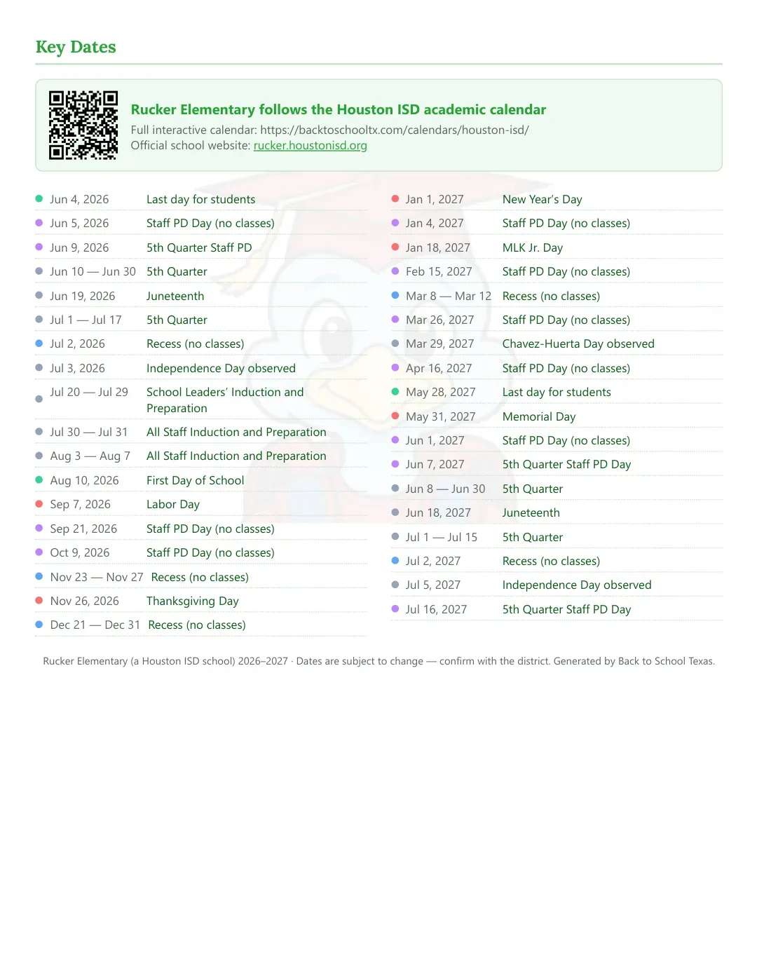 Rucker Elementary Calendar for the Year 26-27 — key dates