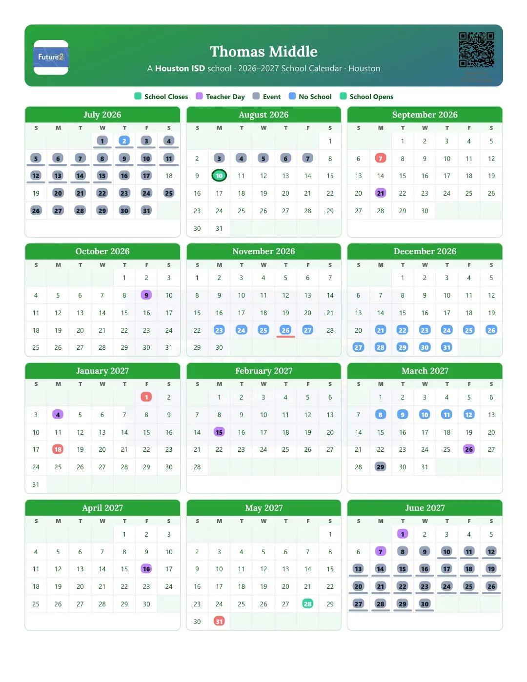 Thomas Middle Calendar for the Year 26-27