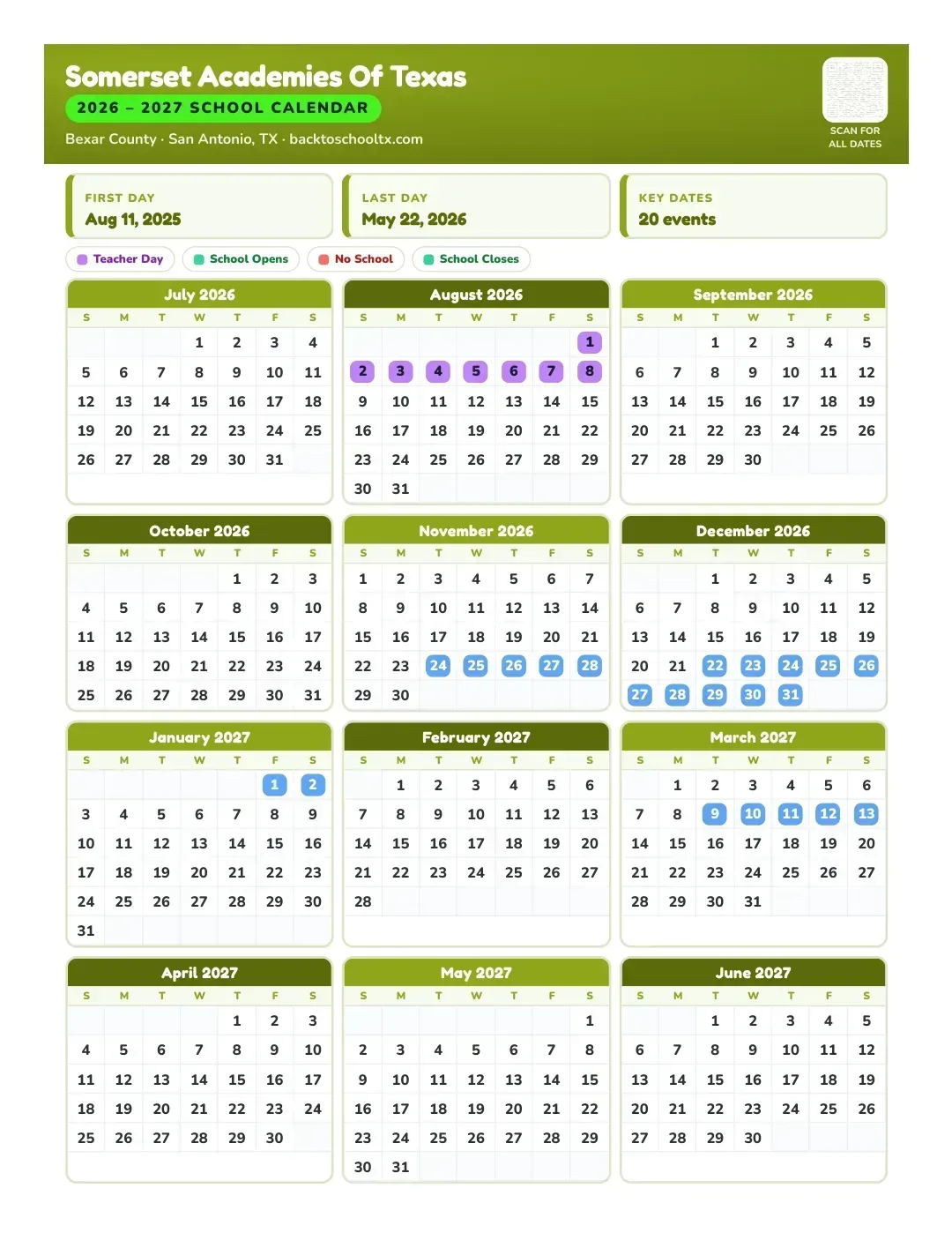 Somerset Academies Of Texas Calendar for the Year 26-27