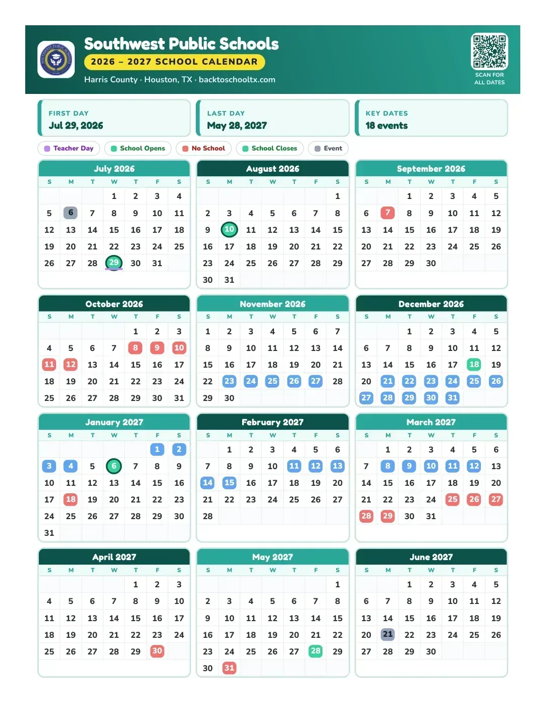 Southwest Public Schools Calendar for the Year 26-27