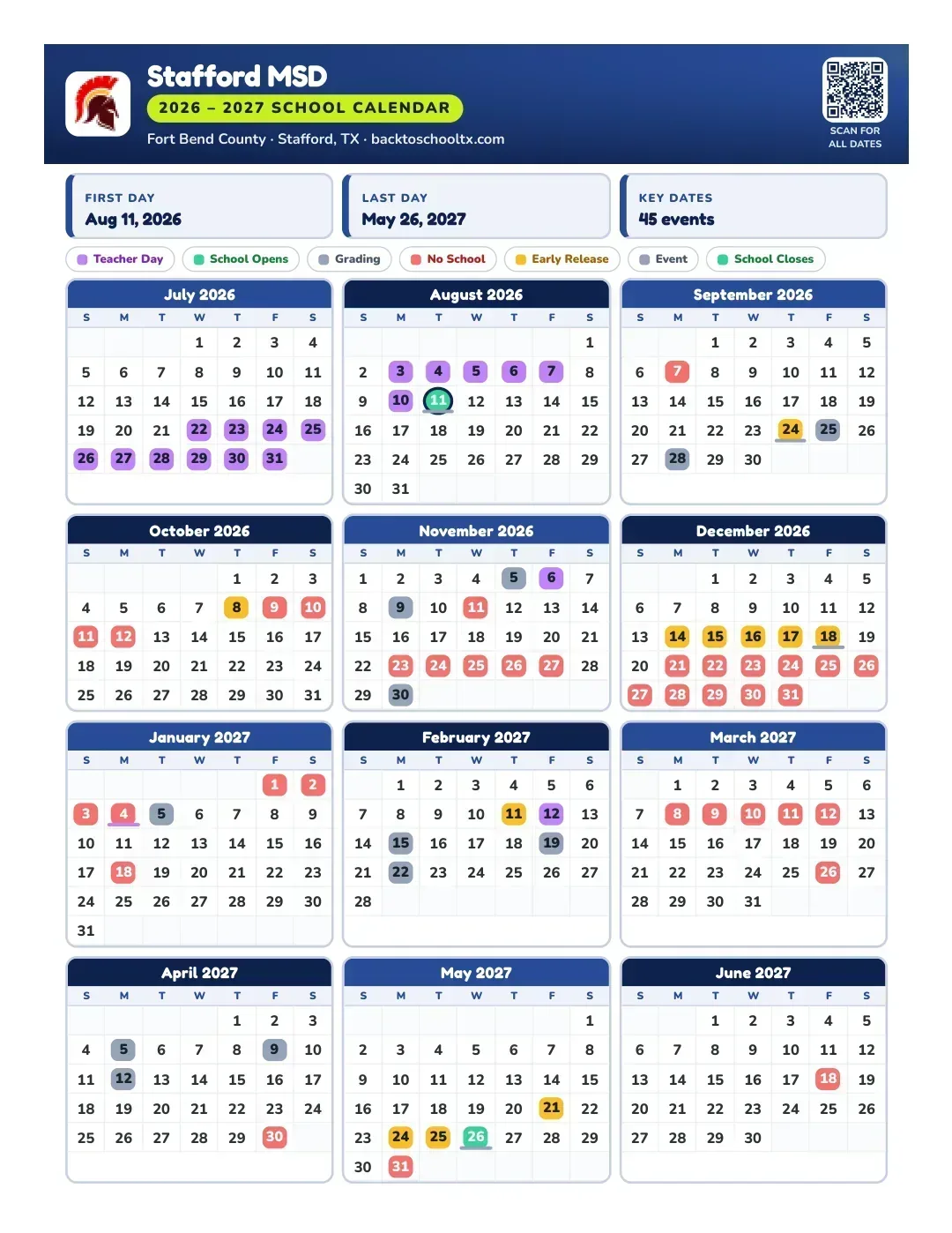 Stafford MSD Calendar for the Year 26-27