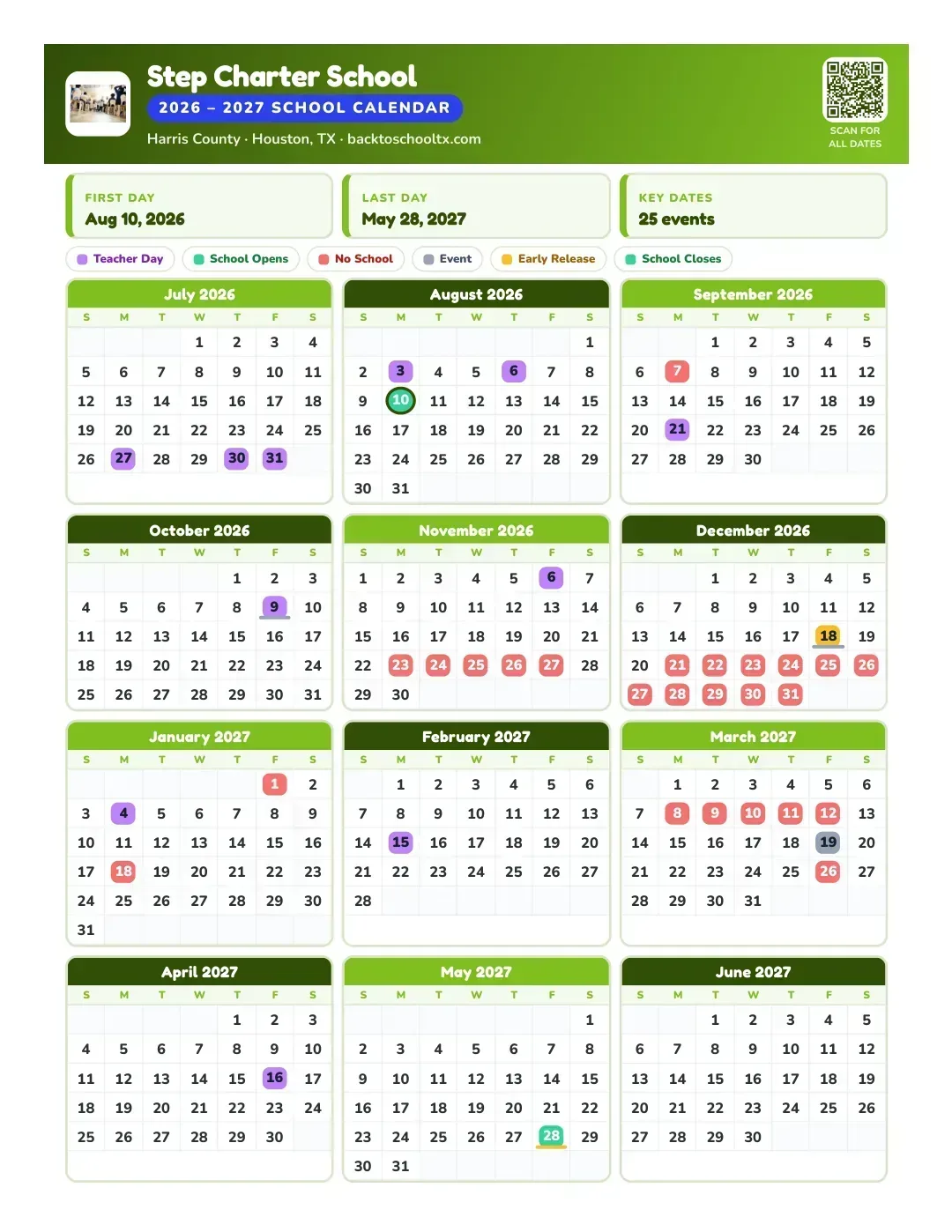 Step Charter School Calendar for the Year 26-27