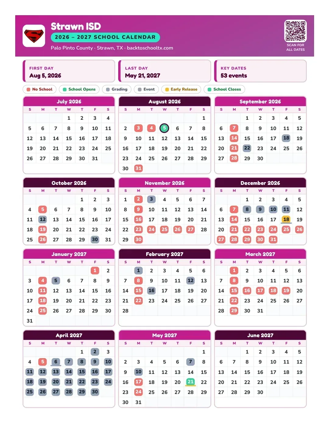 Strawn ISD Calendar for the Year 26-27