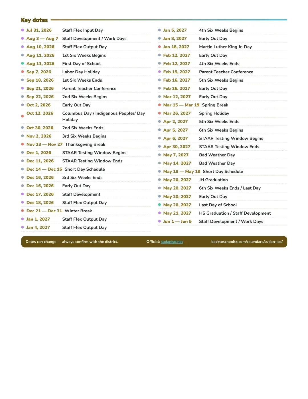 Sudan ISD Calendar for the Year 26-27 — key dates